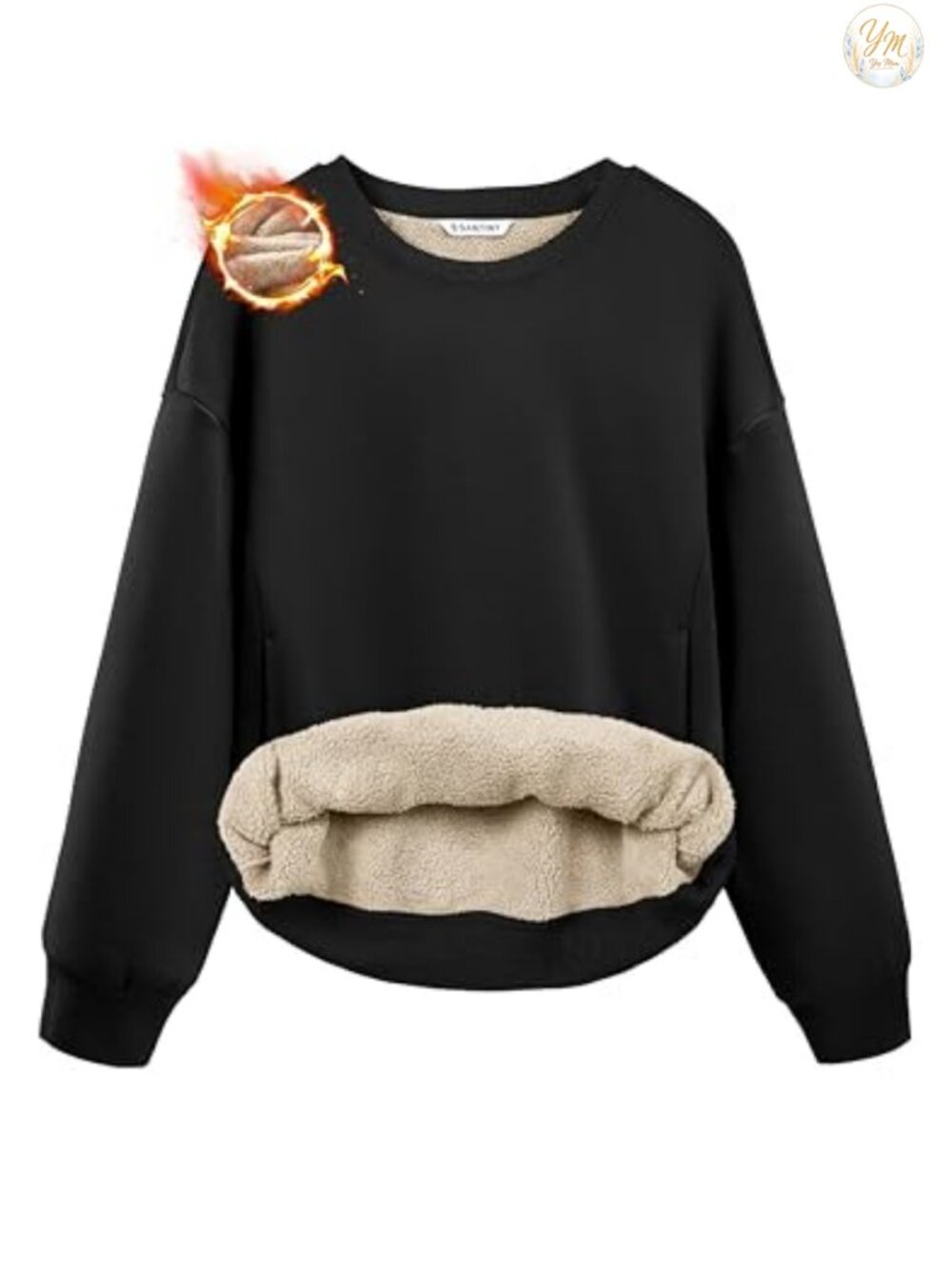 Sherpa Lined Sweatshirt Warm Winter Pullover Crewneck Cozy Thick with Pockets
